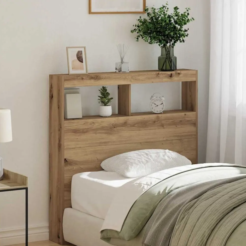 vidaXL Camas Y Accesorios-Cabecero de cama con LED roble artesanal 100x17x102 cm
