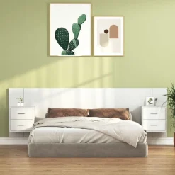 vidaXL Cabecero de cama con mesitas madera contrachapada Blanco Sale