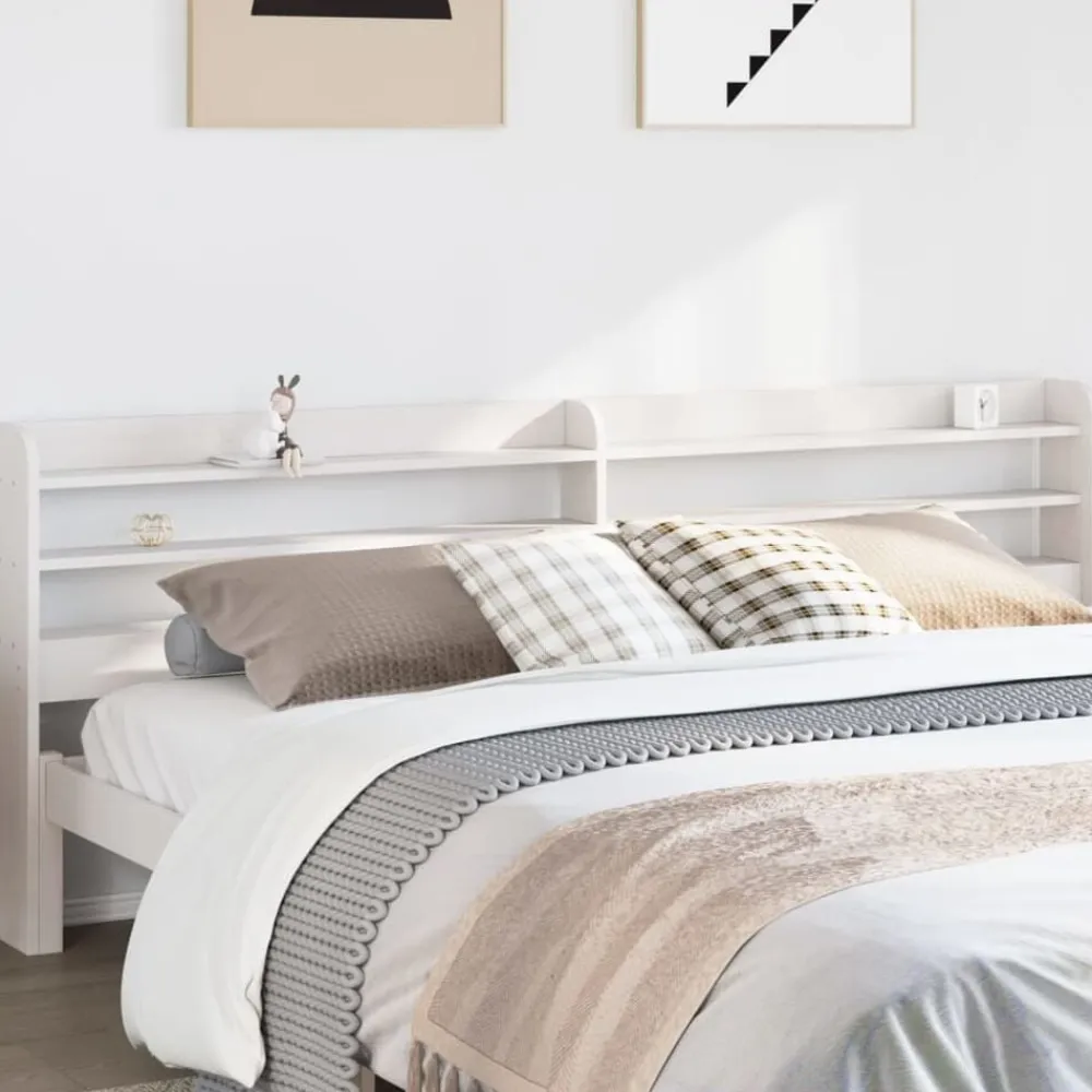 vidaXL Cabecero de cama con estantes madera maciza pino 200 cm Blanco Clearance