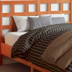 vidaXL Camas Y Accesorios-Cabecero de cama madera maciza de pino marrón cera 135 cm
