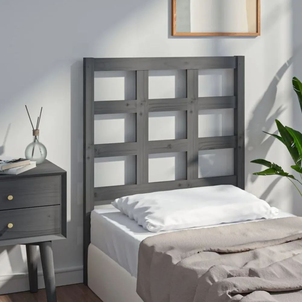 vidaXL Cabecero de cama madera maciza de pino 80,5x4x100 cm Gris Outlet
