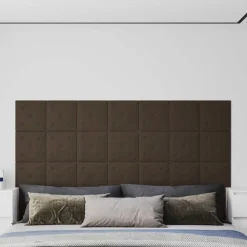 vidaXL Materiales De Construcción-Cabecero de Pared 12 pcs Marrón 30 x 30 cm Cuero sintético