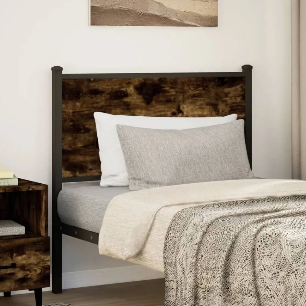 vidaXL Cabecero de repuesto de madera de ingeniería y acero 75 cm Roble ahumado Best