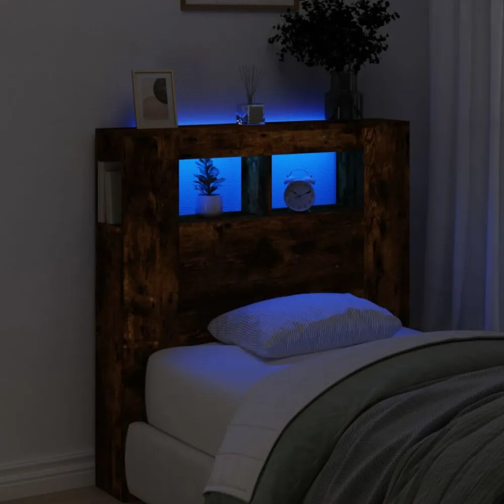 vidaXL Cabecero LED madera ingeniería 100x18,5x103,5 cm Roble ahumado Hot