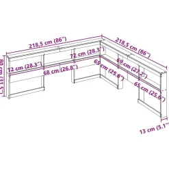 vidaXL Camas Y Accesorios-Cabecero librería en forma de L madera maciza pino 200cm