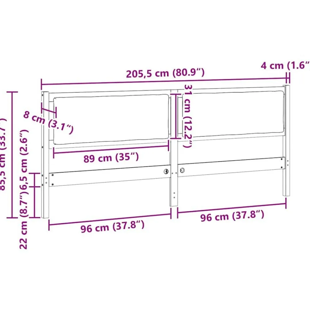 vidaXL Camas Y Accesorios-Cabecero Otro 200 cm Madera maciza de pino