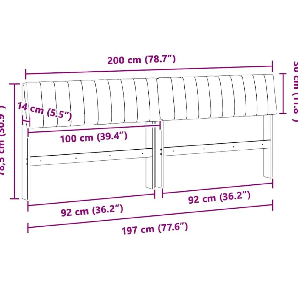 vidaXL Camas Y Accesorios-Cabecero tapizado Negro 200 cm Madera de pino macizo