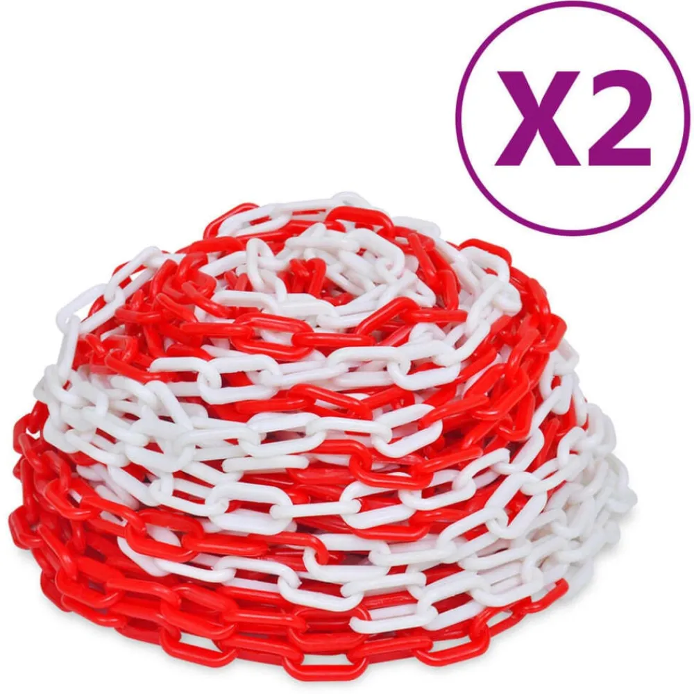 vidaXL Avisos-Cadenas de advertencia 2 unidades plástico rojo y blanco 30 m