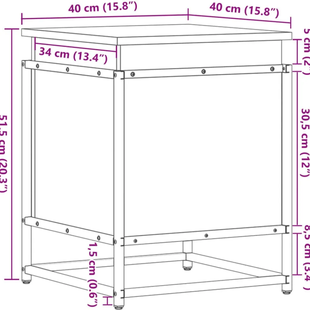 vidaXL Caja almacenaje con tapa madera ingeniería 40x40x51,5 cm Negro