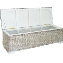 vidaXL Caja almacenaje madera caoba y ratán Kubu natural 110 cm Blanco Online