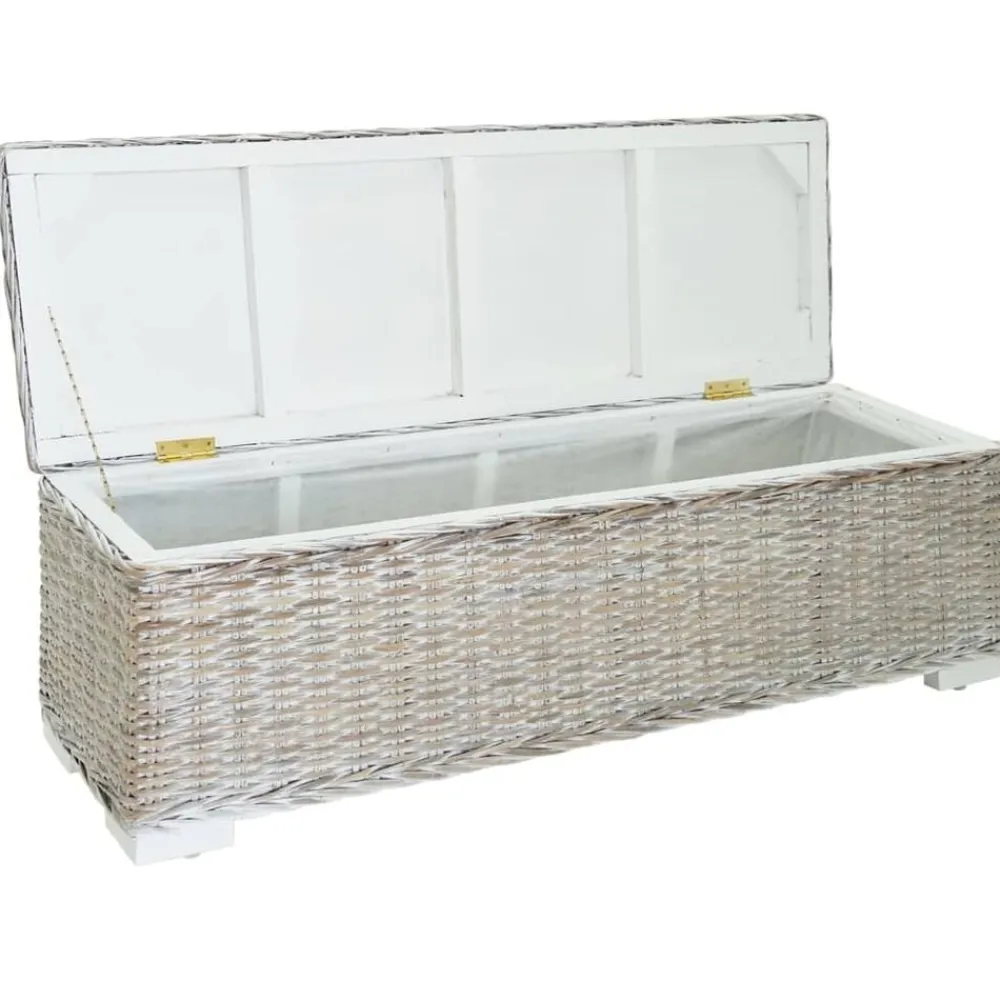 vidaXL Caja almacenaje madera caoba y ratán Kubu natural 110 cm Blanco Online