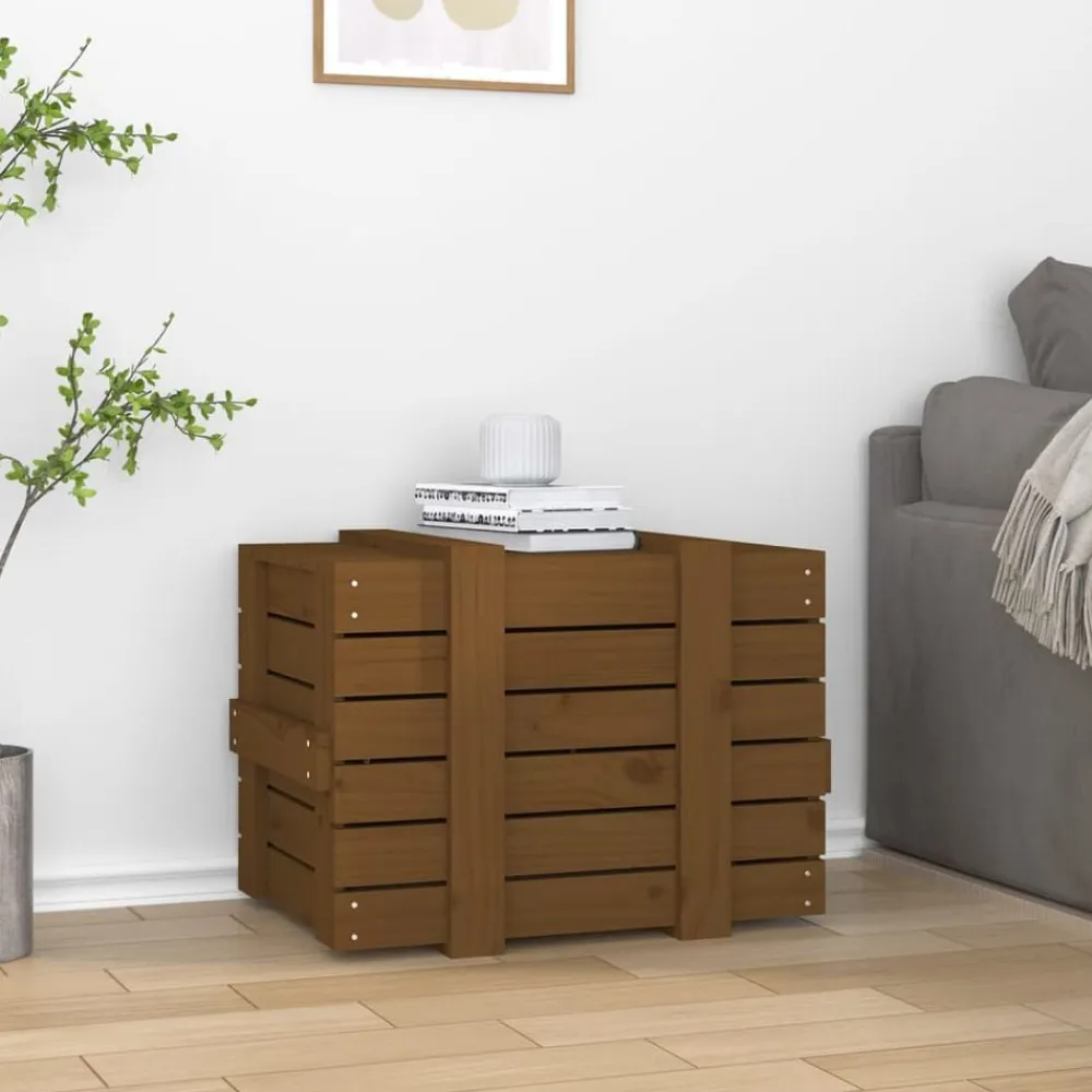 vidaXL Productos Del Hogar-Caja almacenaje madera maciza pino marrón miel 58x40,5x42 cm