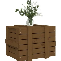 vidaXL Productos Del Hogar-Caja almacenaje madera maciza pino marrón miel 58x40,5x42 cm