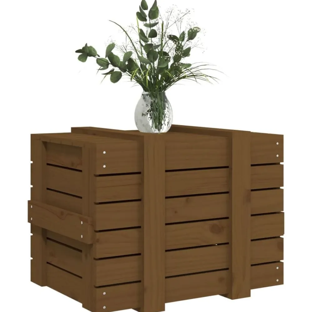 vidaXL Productos Del Hogar-Caja almacenaje madera maciza pino marrón miel 58x40,5x42 cm