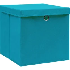 vidaXL Productos Del Hogar-Caja de almacenaje con tapa 4 uds tela azul celeste 32x32x32 cm