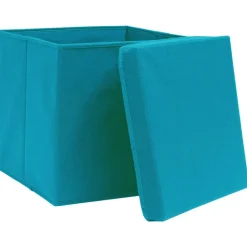 vidaXL Productos Del Hogar-Caja de almacenaje con tapa 4 uds tela azul celeste 32x32x32 cm