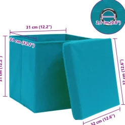 vidaXL Productos Del Hogar-Caja de almacenaje con tapa 4 uds tela azul celeste 32x32x32 cm