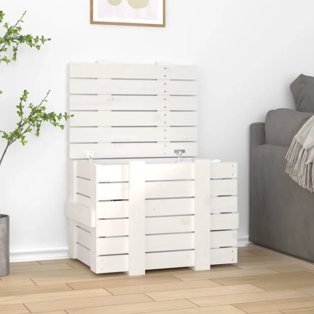 vidaXL Productos Del Hogar-Caja de almacenaje madera maciza de pino blanca 58x40,5x42 cm