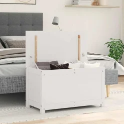 vidaXL Caja de almacenaje madera maciza de pino 80x40x45,5 cm Blanco Best