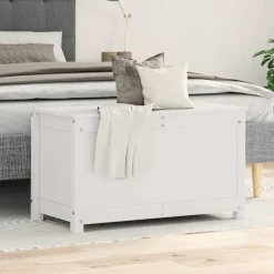 vidaXL Caja de almacenaje madera maciza de pino 80x40x45,5 cm Blanco Best