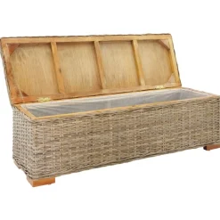 vidaXL Caja de almacenaje madera de caoba y ratán Kubu natural 110 cm Marr&oacute;n Online