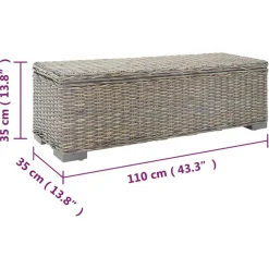 vidaXL Caja de almacenaje madera caoba y ratán Kubu natural 110cm Gris Hot