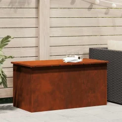 vidaXL Caja de Almacenamiento Exterior Oxidado 100 x 50,5 x 50 cm Acero oxidado Discount