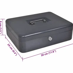 vidaXL Caja de dinero con cerradura Gris oscuro 30 x 24 x 9 cm Acero Outlet