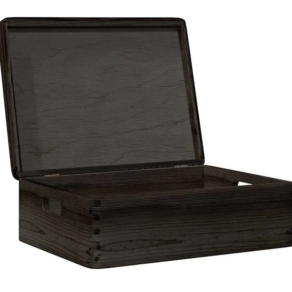 vidaXL Caja de madera tapa y asas madera maciza pino negra 40x30x13 cm Negro