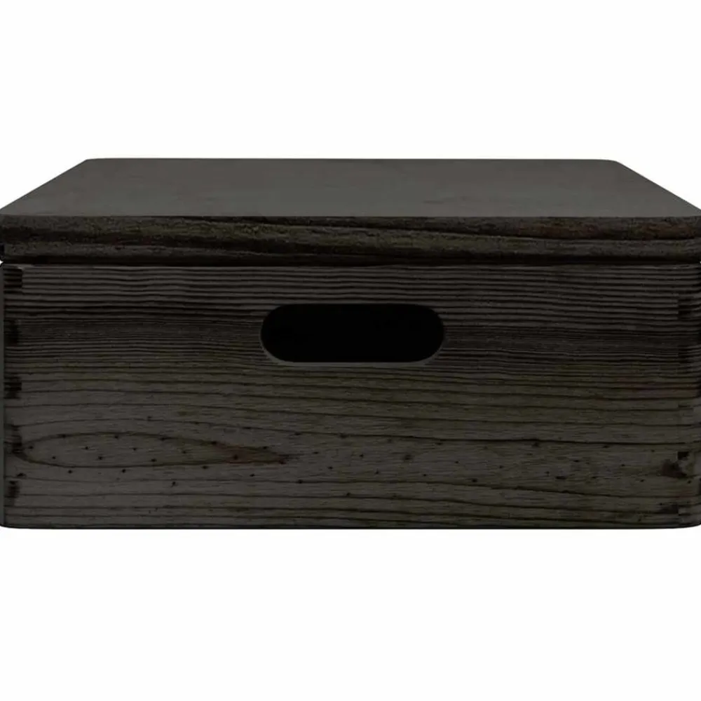 vidaXL Caja de madera tapa y asas madera maciza pino negra 40x30x13 cm Negro