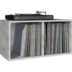 vidaXL Caja para discos de vinilo madera contrachapada gris 71x34x36cm Gris hormig&oacute;n Discount