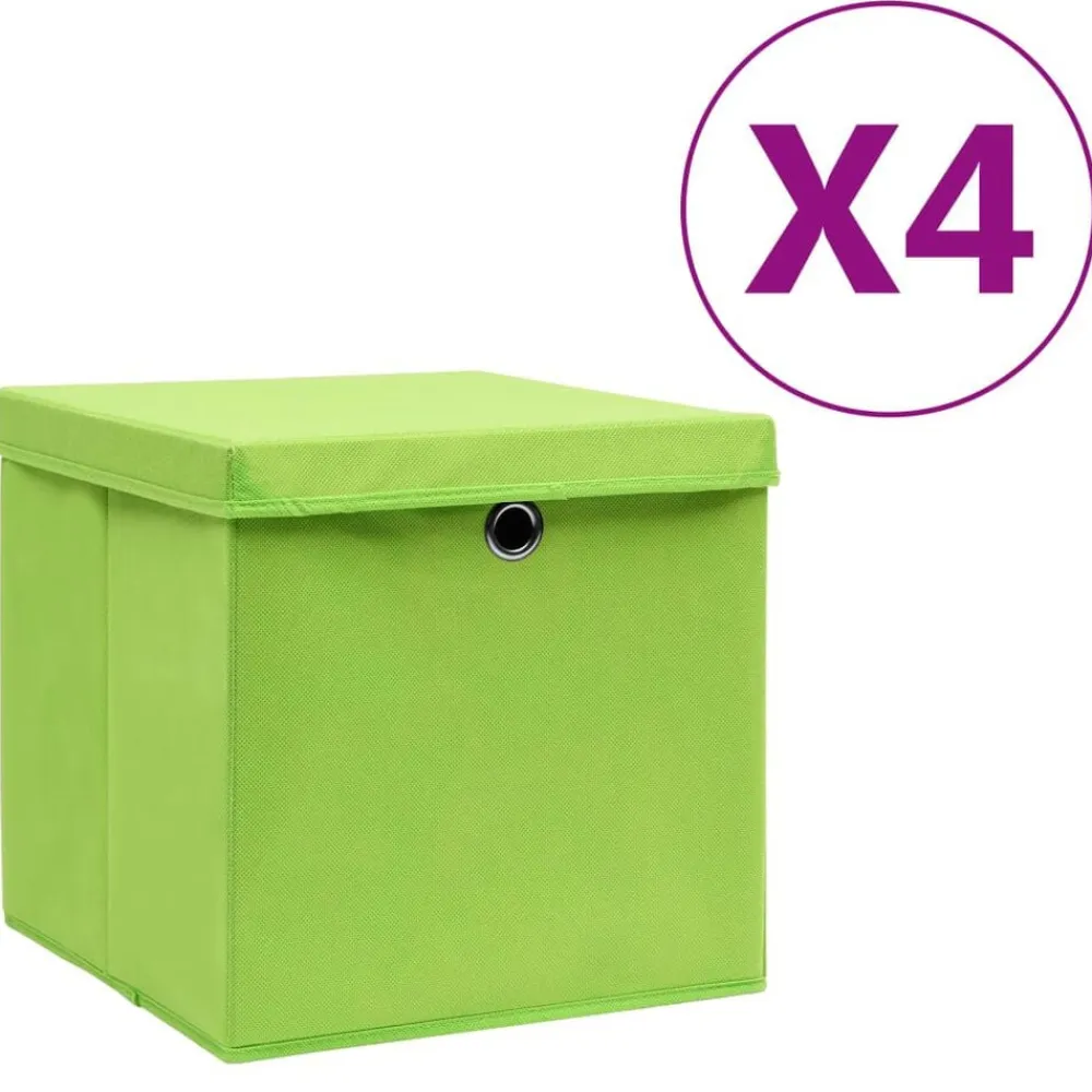 vidaXL Productos Del Hogar-Cajas de almacenaje con tapas 4 uds verde 28x28x28 cm