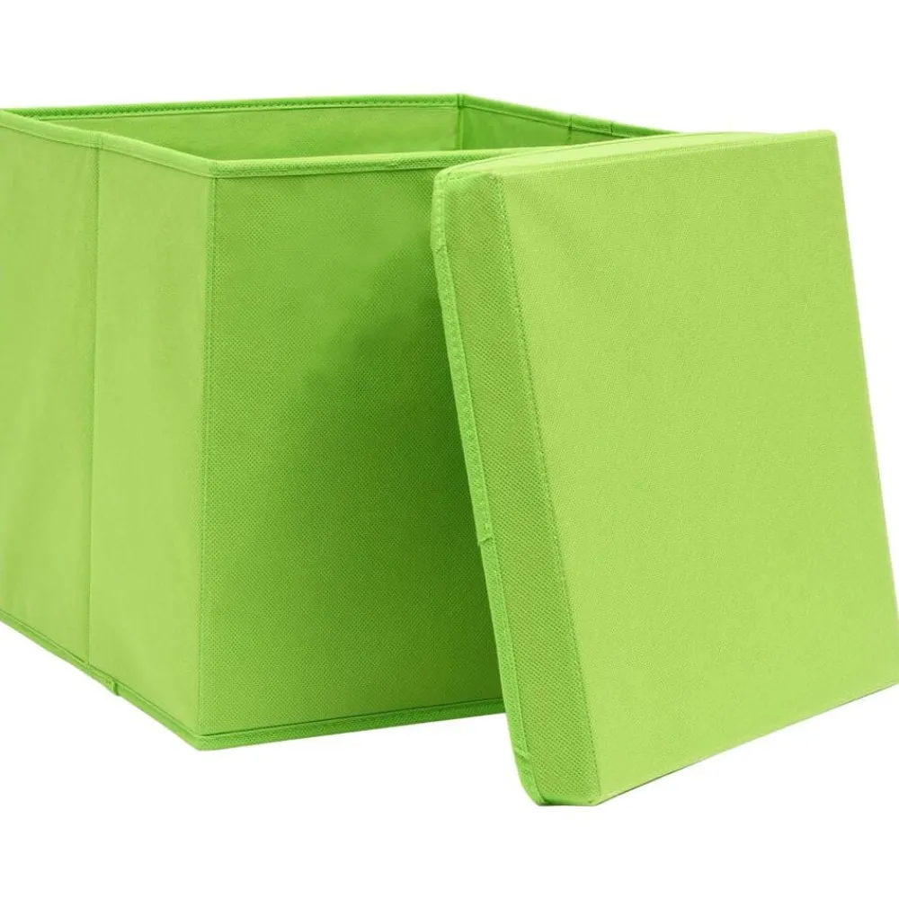 vidaXL Productos Del Hogar-Cajas de almacenaje con tapas 4 uds verde 28x28x28 cm