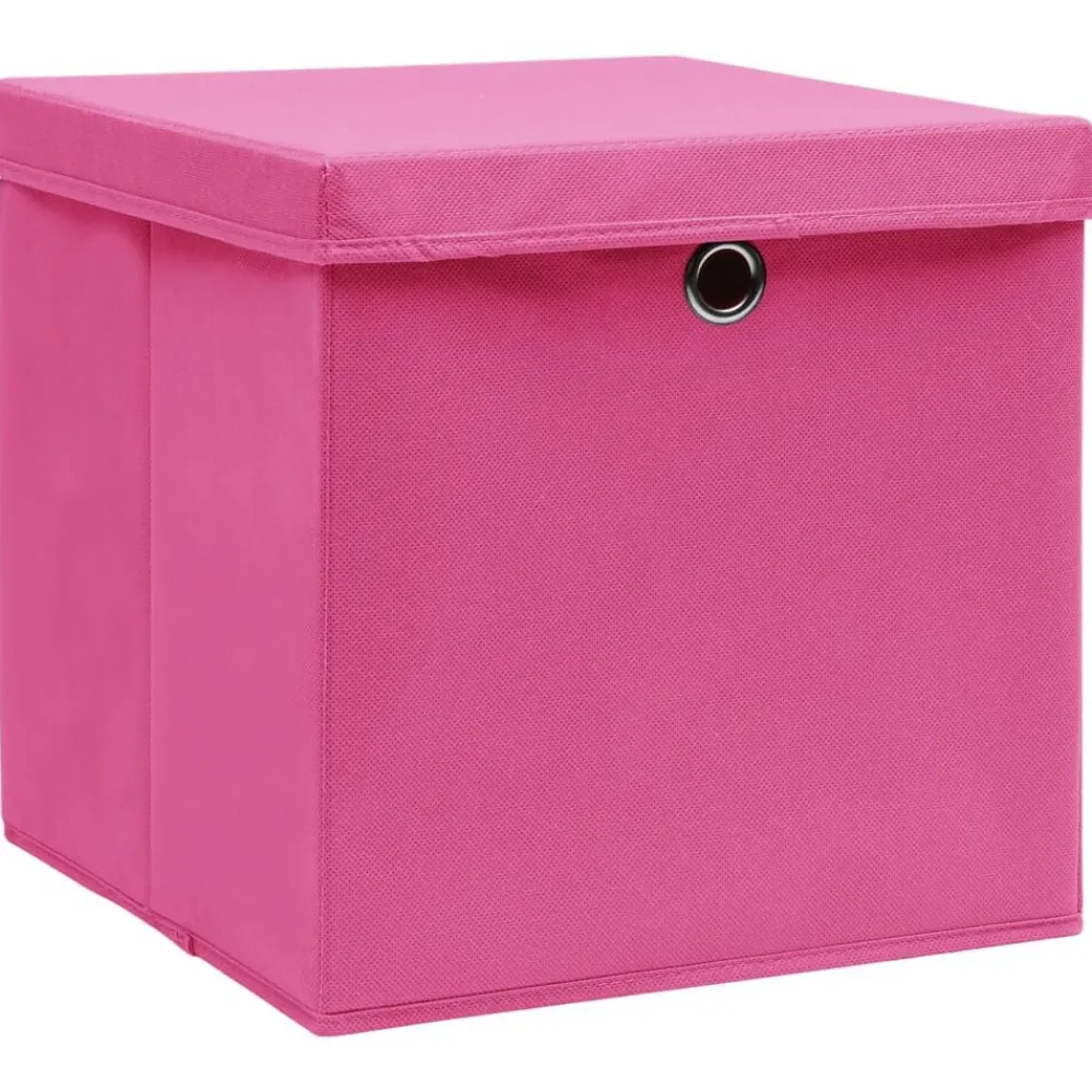 vidaXL Productos Del Hogar-Cajas de almacenaje con tapas 4 uds rosa 28x28x28 cm