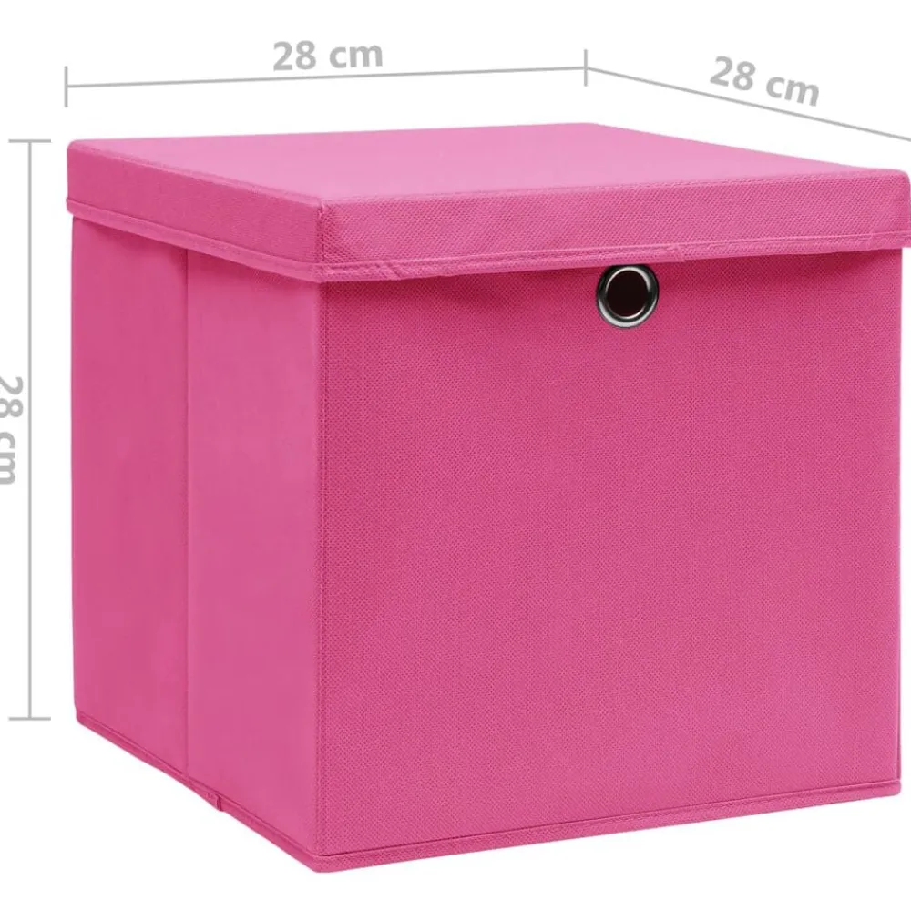 vidaXL Productos Del Hogar-Cajas de almacenaje con tapas 4 uds rosa 28x28x28 cm