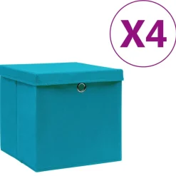 vidaXL Productos Del Hogar-Cajas de almacenaje con tapas 4 uds azul bebé 28x28x28 cm