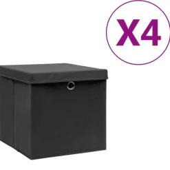 vidaXL Productos Del Hogar-Cajas de almacenaje con tapas 4 uds negro 28x28x28 cm