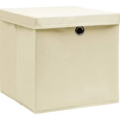 vidaXL Productos Del Hogar-Cajas de almacenaje con tapas 4 uds tela crema 32x32x32 cm
