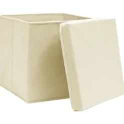 vidaXL Productos Del Hogar-Cajas de almacenaje con tapas 4 uds tela crema 32x32x32 cm