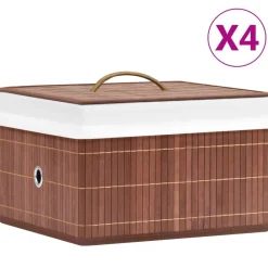 vidaXL Productos Del Hogar-Cajas de almacenamiento de bambú 4 unidades marrón