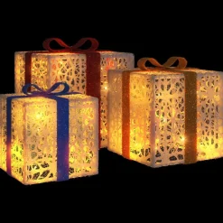 vidaXL Cajas de regalo Navidad iluminadas 3 uds 64 LEDs cálido Blanco Discount