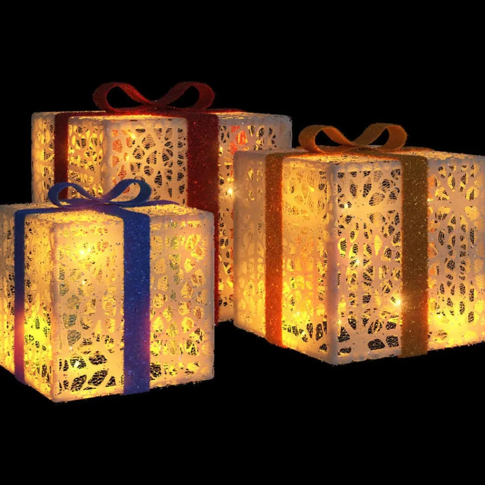 vidaXL Cajas de regalo Navidad iluminadas 3 uds 64 LEDs cálido Blanco Discount