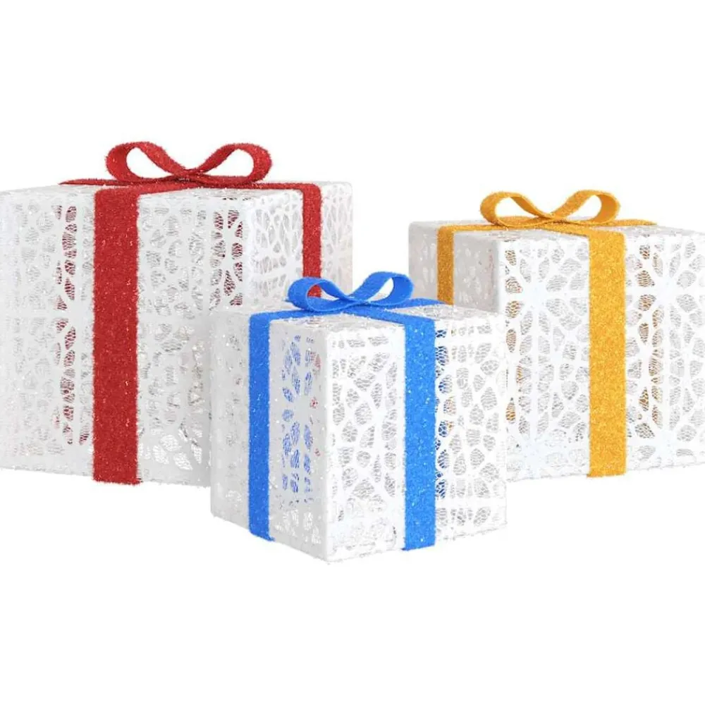 vidaXL Cajas de regalo Navidad iluminadas 3 uds 64 LEDs cálido Blanco Discount