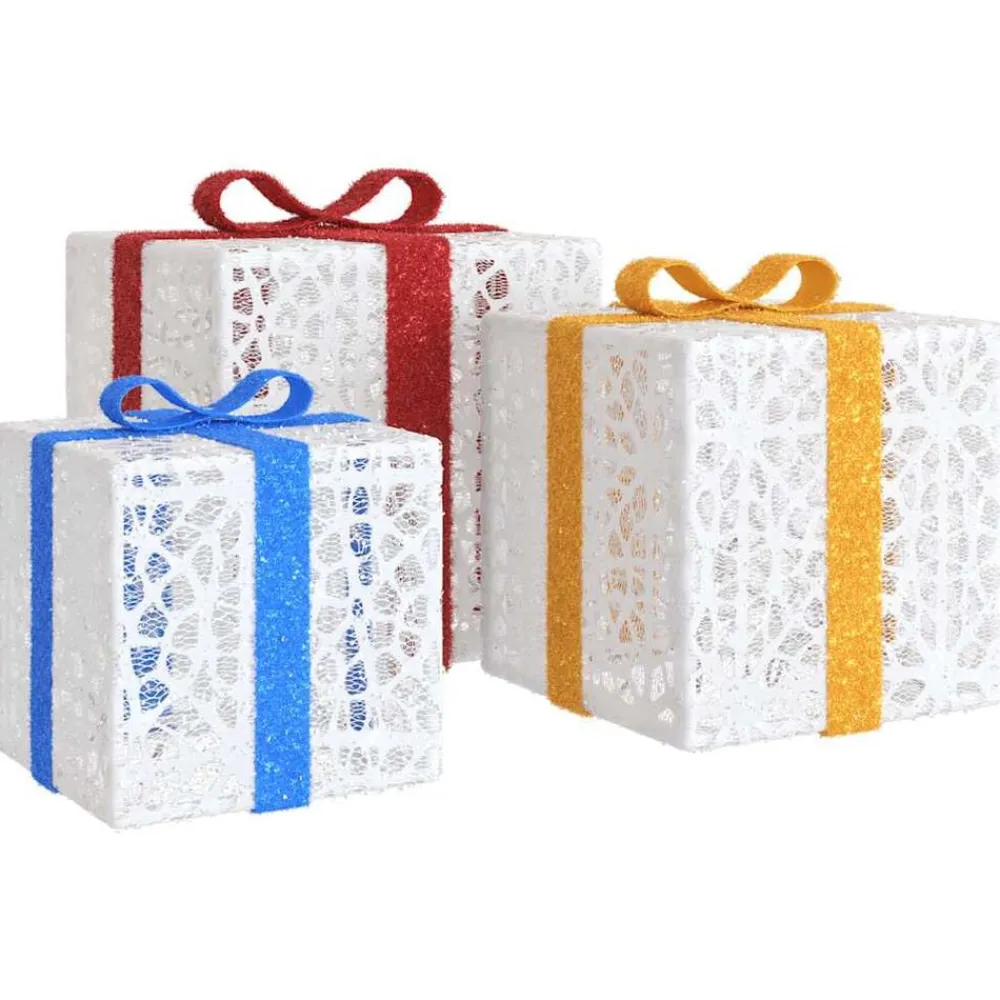 vidaXL Cajas de regalo Navidad iluminadas 3 uds 64 LEDs cálido Blanco Discount