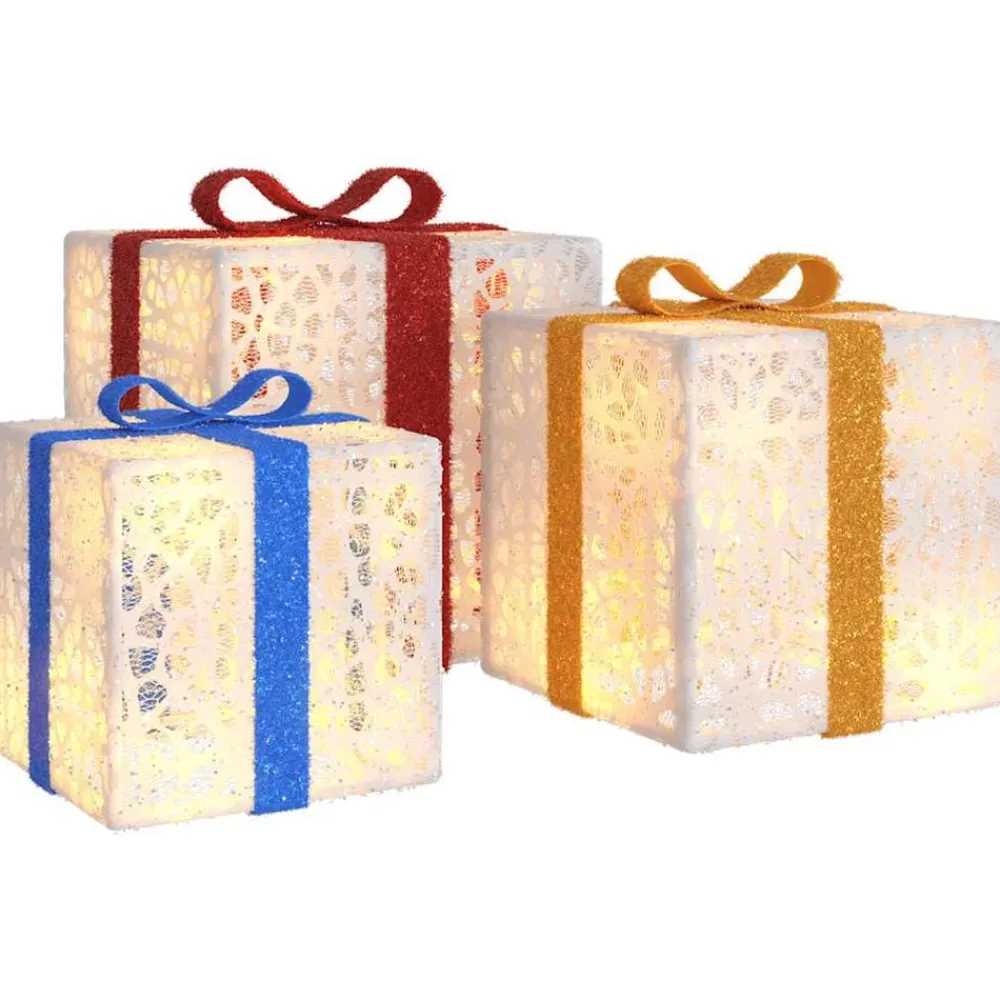 vidaXL Cajas de regalo Navidad iluminadas 3 uds 64 LEDs cálido Blanco Discount