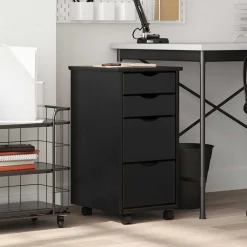 vidaXL Cajonera con ruedas MOSS madera maciza de pino Negro Outlet