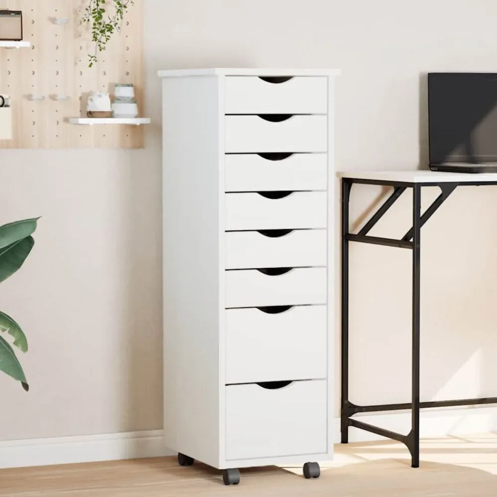 vidaXL Cajonera con ruedas MOSS madera maciza de pino Blanco Outlet