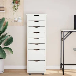 vidaXL Cajonera con ruedas MOSS madera maciza de pino Blanco Outlet