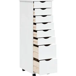 vidaXL Cajonera con ruedas MOSS madera maciza de pino Blanco Outlet