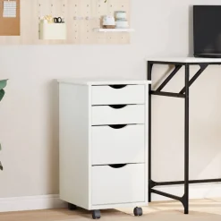 vidaXL Cajonera con ruedas MOSS madera maciza de pino Blanco Best